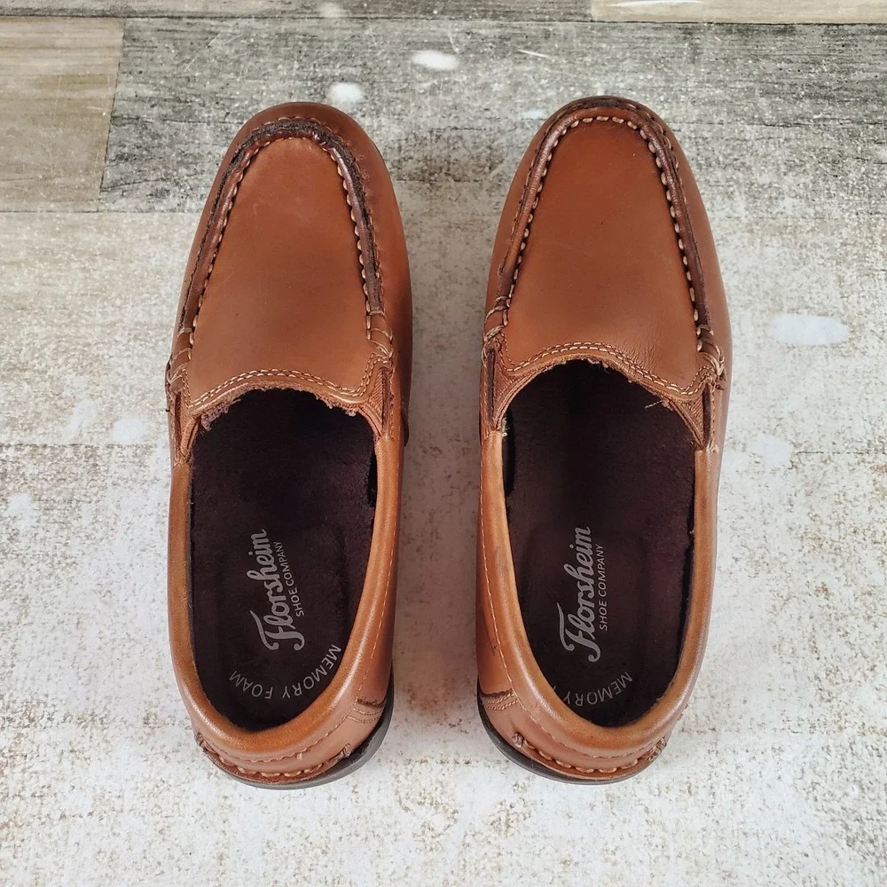 Florsheim Jasper Venetian Kids Boys Loafers Sz 12.5 W Saddle Tan Leather Moc Toe